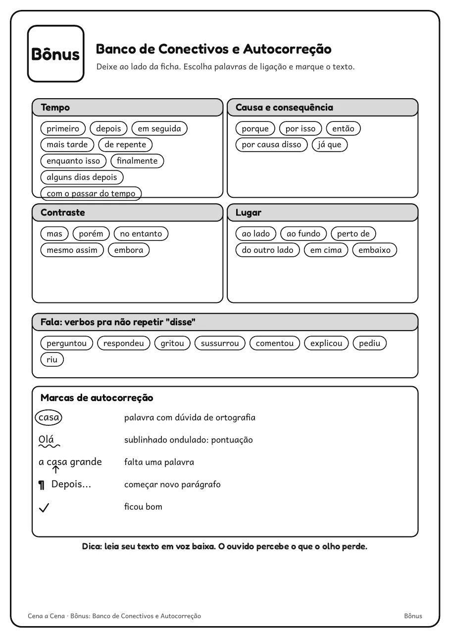 Página real do PDF Banco de Conectivos e Autocorreção: listas de conectivos e marcas de revisão